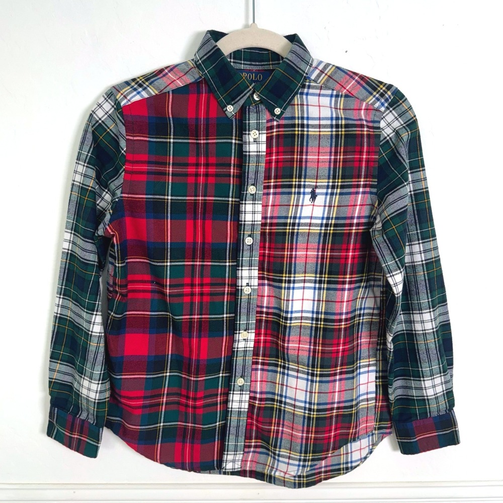 Polo Ralph Lauren Button-Down Boys M 10-12 Multi-Color Plaid Fun Shirt Patchwork
